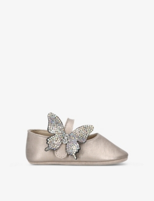 Babywalker Girls Champagne Kids Butterfly-embellished Leather Flats 0-9 Months
