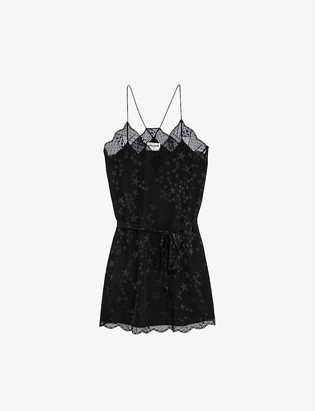 Shop Zadig & Voltaire Zadig&voltaire Women's Noir Risty Star-embellished Woven Slip Dress