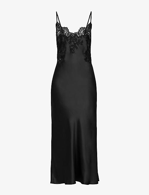 MARJOLAINE: Pearl lace-embellished silk long nightdress