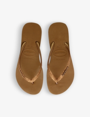 Havaianas Womens Bronze Slim Flatform Glitter-strap Rubber Flip-flops In Tan