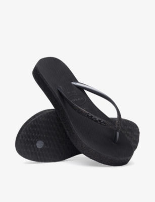 Shop Havaianas Womens Black Slim Flatform Glitter-strap Rubber Flip-flops