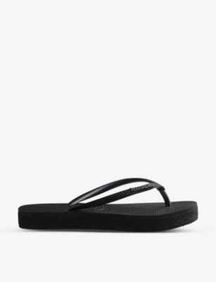 Havaianas Womens Black Slim Flatform Glitter-strap Rubber Flip-flops