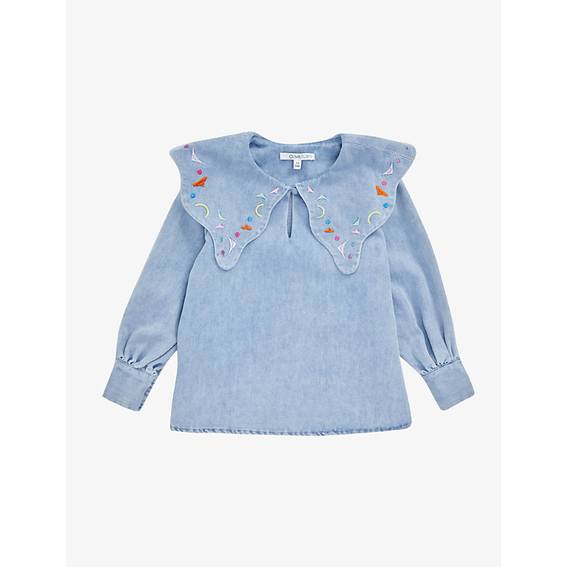Olivia Rubin Girls Denim Kids Bryony Embroidered Cotton Mini Dress 4-13 Years