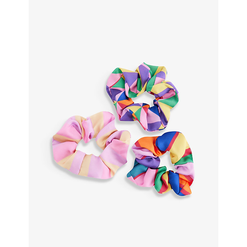 Olivia Rubin Girls Multi Kids Connie Geometric-print Pack Of Three Woven Scrunchies