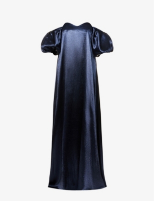 CAROLINE CONSTAS: Palmer puff-sleeve flared-hem satin maxi dress