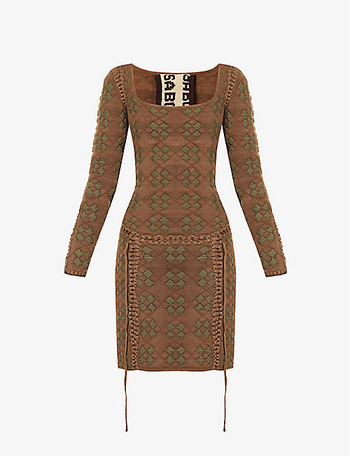 ISA BOULDER: Quilted lace-up stretch-knitted mini dress