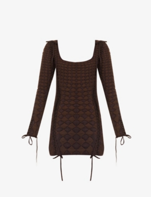 Isa Boulder Warrior Textured Stretch-knitted Mini Dress In Soil
