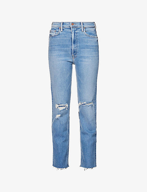 MOTHER: Rider ankle-fray straight-leg high-rise stretch-denim jeans
