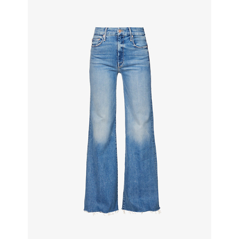 Shop Mother The Roller Flared-leg Frayed-hem Organic-cotton Jeans In Riding The Cliffside