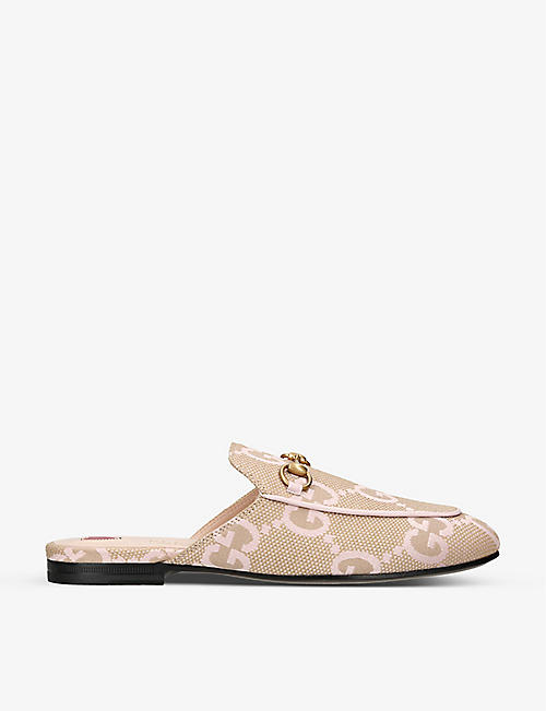 GUCCI: Princetown logo-embellished canvas slippers