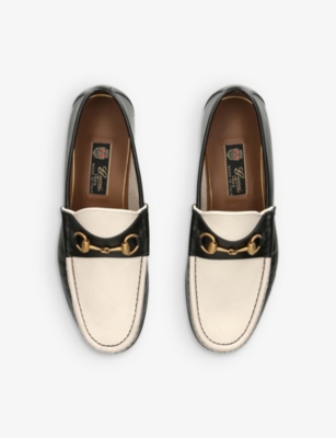 Horsebit Two-tone Leather Loafers In Black&white
