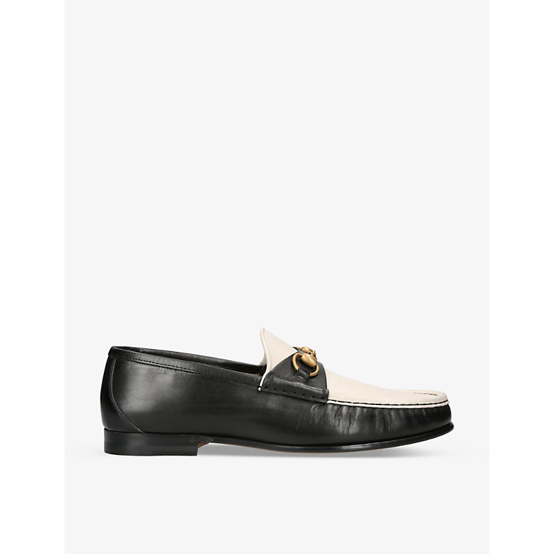 Horsebit Two-tone Leather Loafers In Black&white