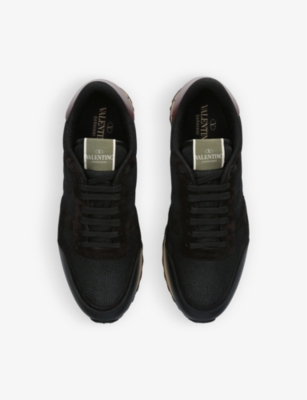 Shop Valentino Garavani Men's Blk/other Rockrunner Leather, Suede And Mesh Low-top Trainers