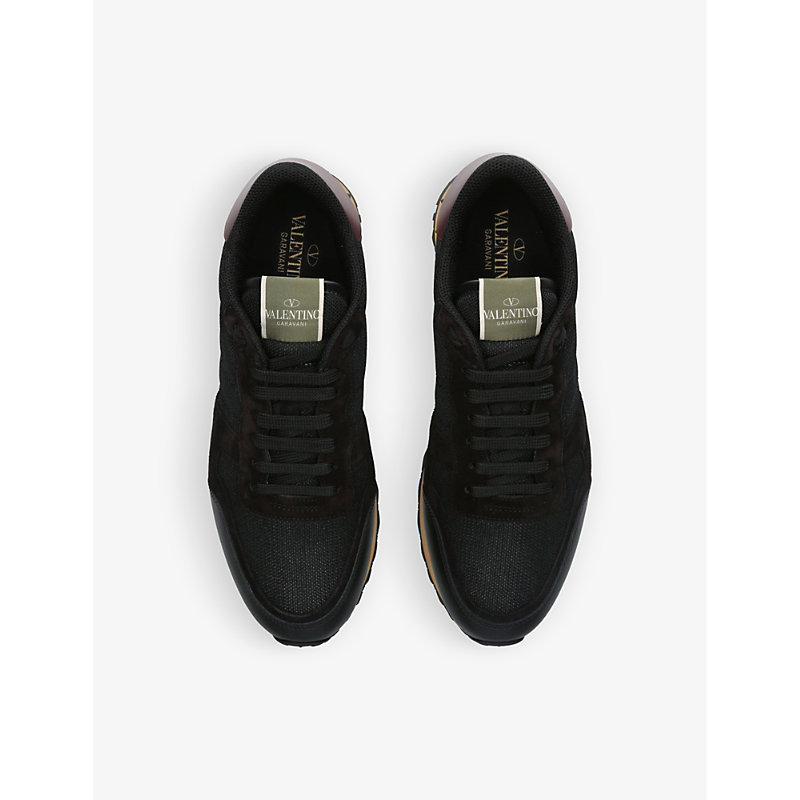 Shop Valentino Rockrunner Leather, Suede And Mesh Low-top Trainers In Blk/other