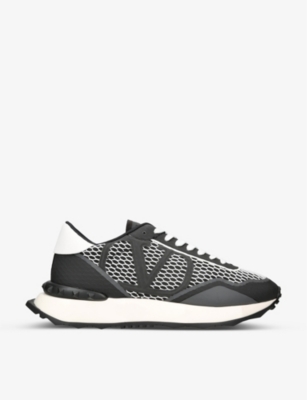 Shop Valentino Garavani Men's Blk/white Vlogo Netrunner Suede And Mesh Low-top Trainers