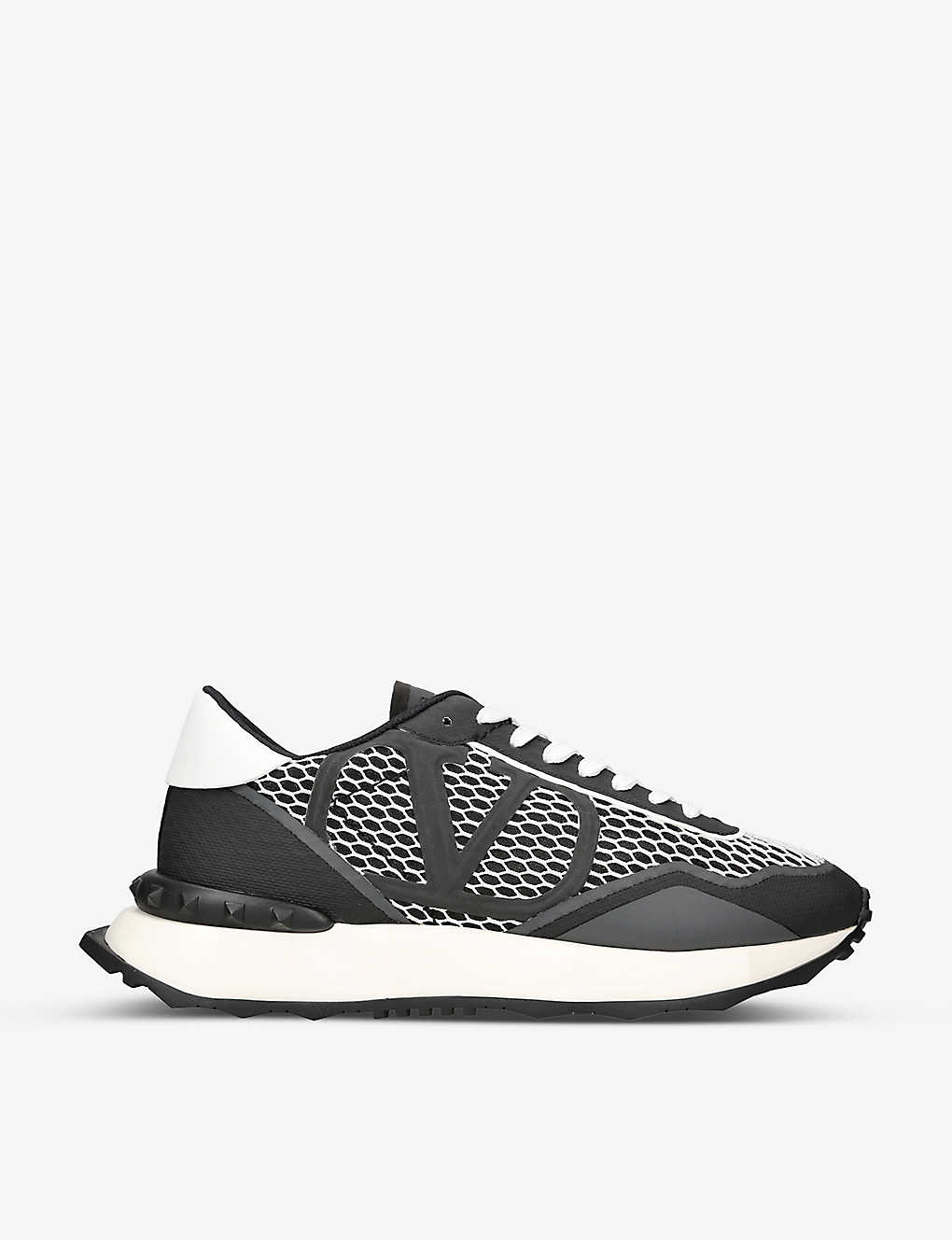 Shop Valentino Vlogo Netrunner Suede And Mesh Low-top Trainers In Blk/white