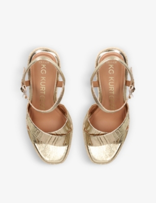 Shop Kg Kurt Geiger Womens  Portia Cross-strap Metallic Faux-leather Wedge Sandals In Gold