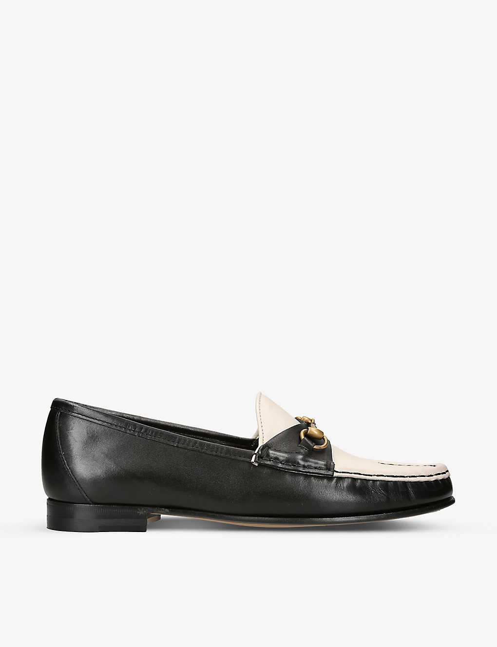 GUCCI GUCCI WOMEN'S BLK/WHITE FRAME HORSEBIT-DETAILED LEATHER LOAFERS,62635456