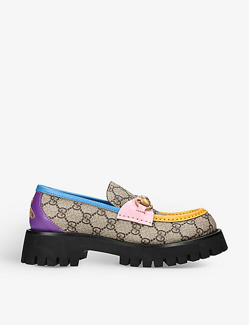 GUCCI: GG monogram-embellished canvas and leather loafers