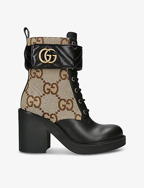 GUCCI: Marmont logo-print leather heeled ankle boots