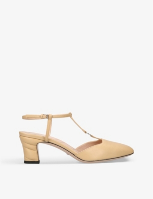 GUCCI：Petite GG 露跟皮革高跟宫廷鞋