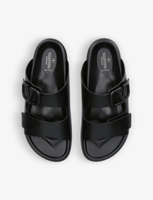 Shop Valentino Vlogo-embossed Leather Sandals In Black