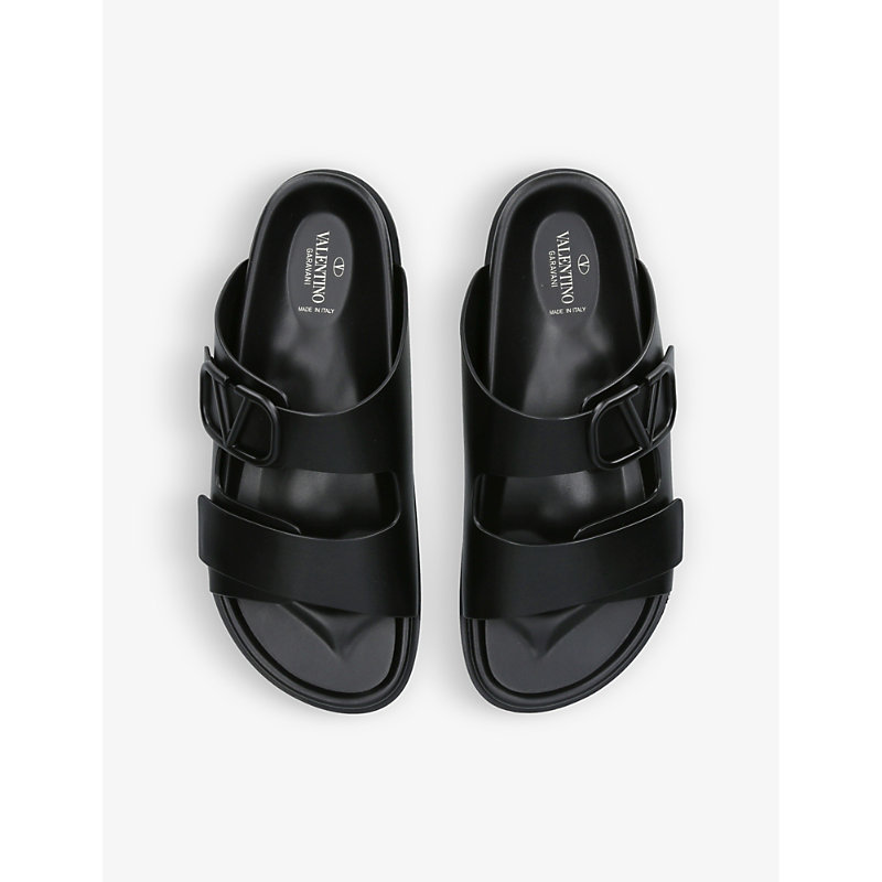 Shop Valentino Garavani Men's Black Vlogo-embossed Leather Sandals