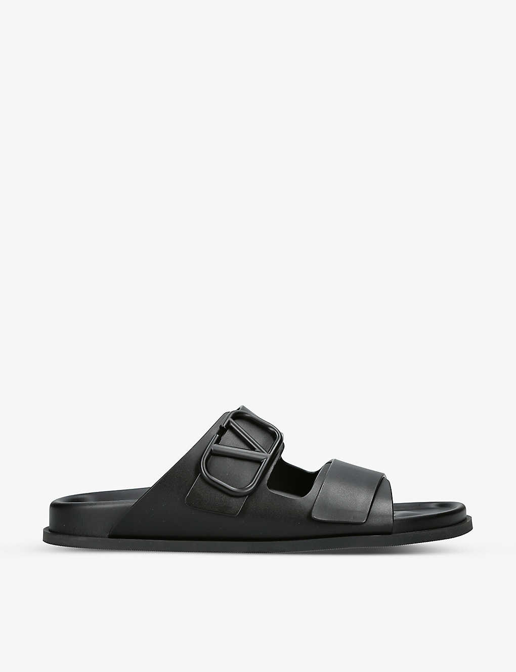 Shop Valentino Vlogo-embossed Leather Sandals In Black