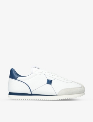 Shop Valentino Garavani Men's White/navy Retrorunner Stud-embellished Leather Low-top Trainers