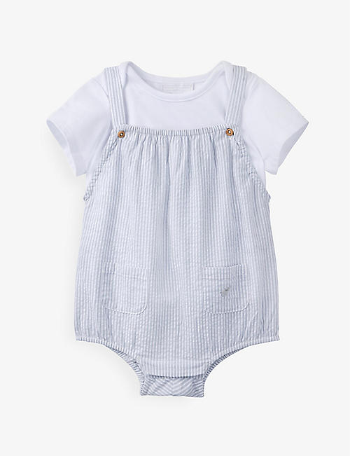 THE LITTLE WHITE COMPANY: Seersucker stripe-print cotton romper and T-shirt set newborn-24 months