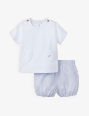 THE LITTLE WHITE COMPANY: T-shirt and seersucker cotton shorts set 0-24 months