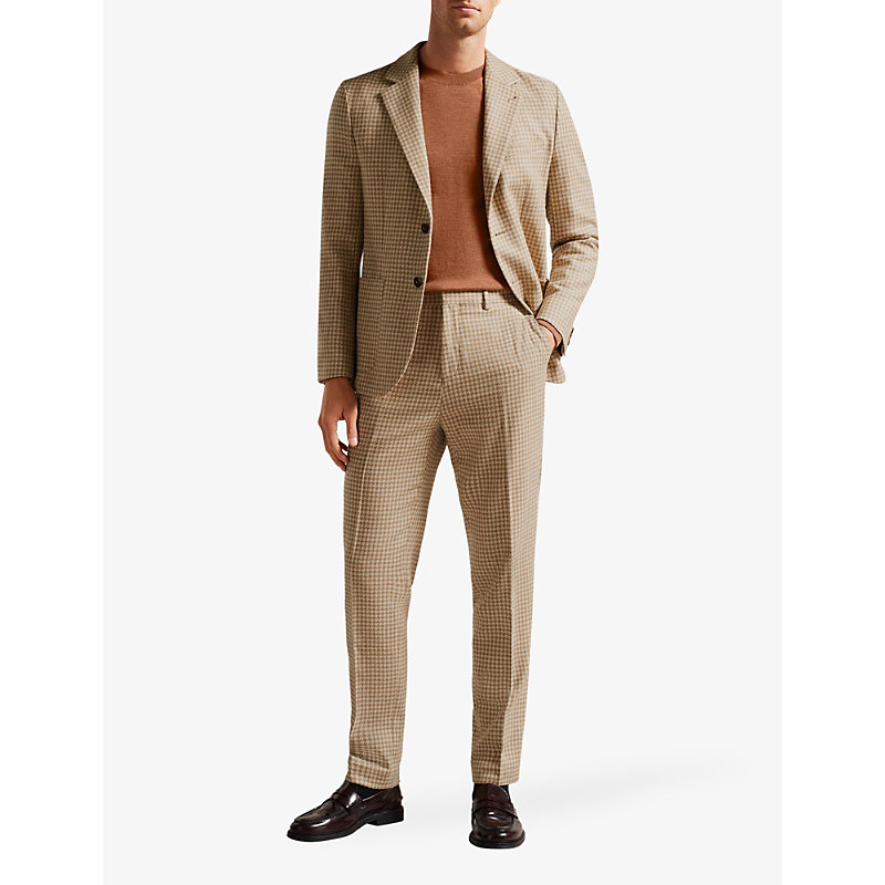 Shop Ted Baker Men's Camel Pinsley Slim-fit Houndstooth Woven Trousers