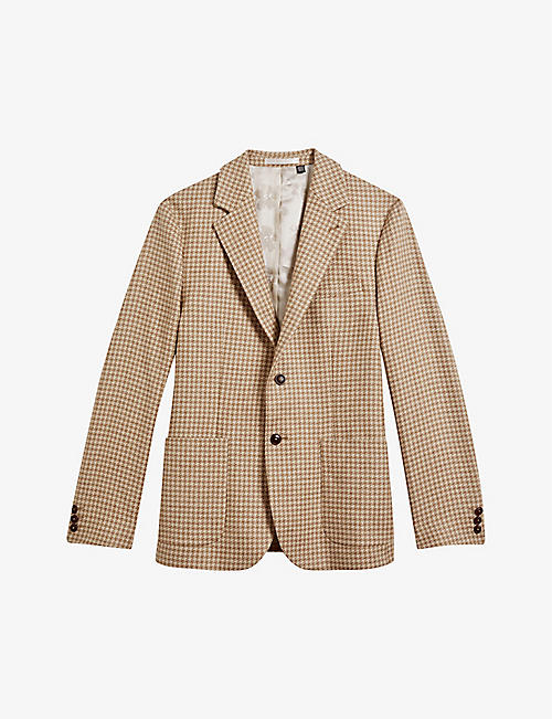 TED BAKER: Daars houndstooth-pattern slim-fit cotton-blend blazer
