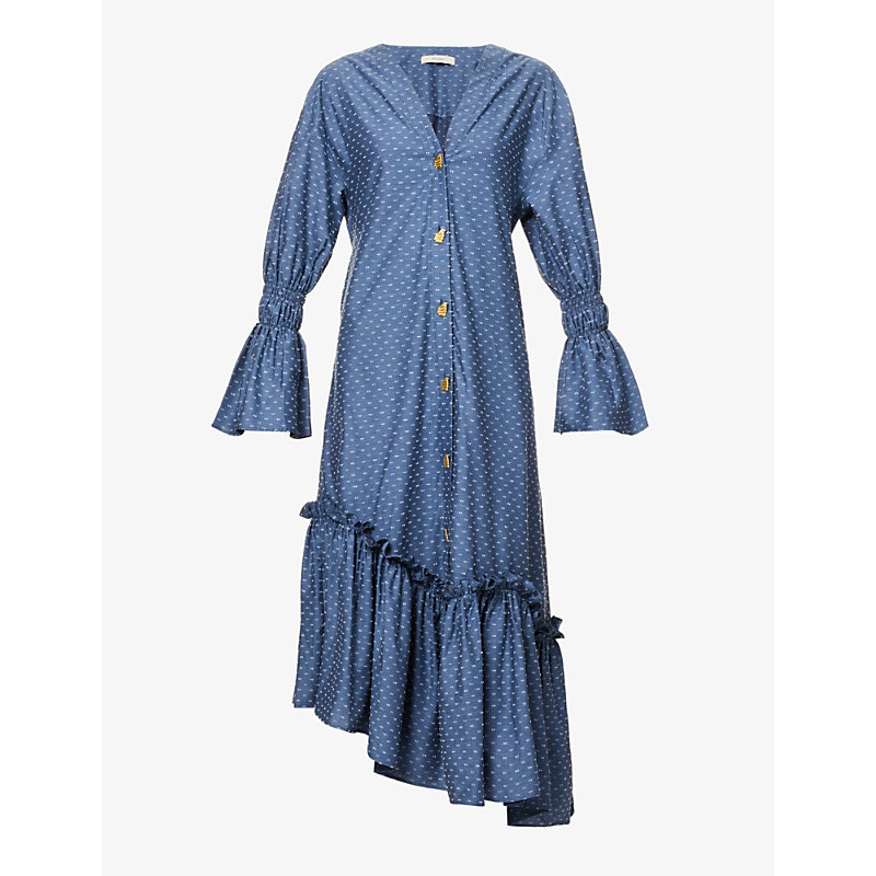 Brøgger Brogger Womens Navy Thyra Patterned Cotton Midi Dress