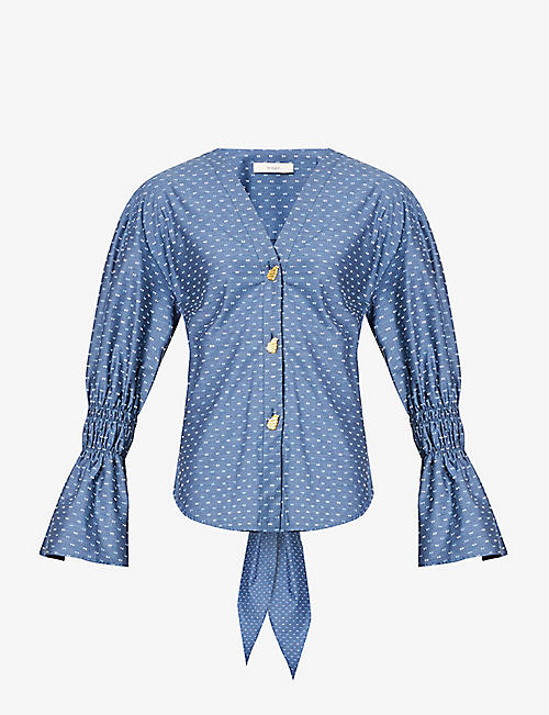 BROGGER: Thyra embroidered-pattern puffed-sleeve cotton top