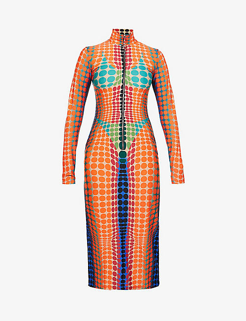 JEAN PAUL GAULTIER: Cyber dot-print stretch-woven midi dress
