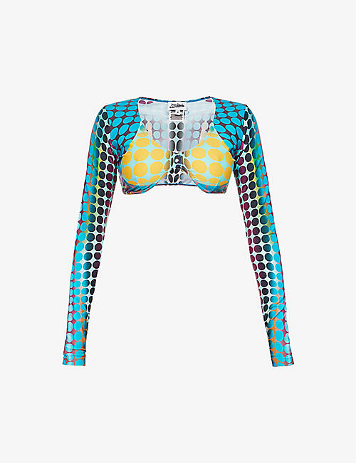 JEAN PAUL GAULTIER: Dot-print cropped stretch-woven top