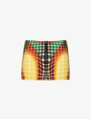 Jean Paul Gaultier Brown Dots Miniskirt In Orange Blue Brown