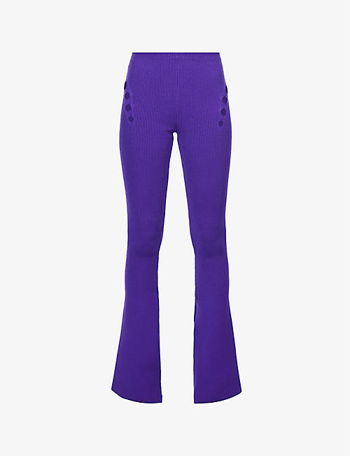 JEAN PAUL GAULTIER: Openwork flared high-rise wool-blend knitted trousers