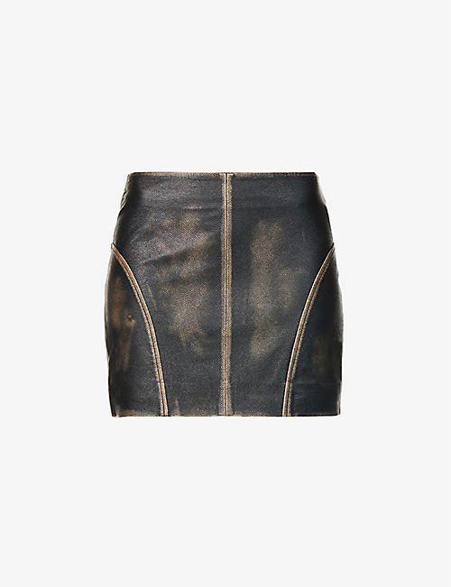 REMAIN BIRGER CHRISTENSEN: Washed-effect leather mini skirt