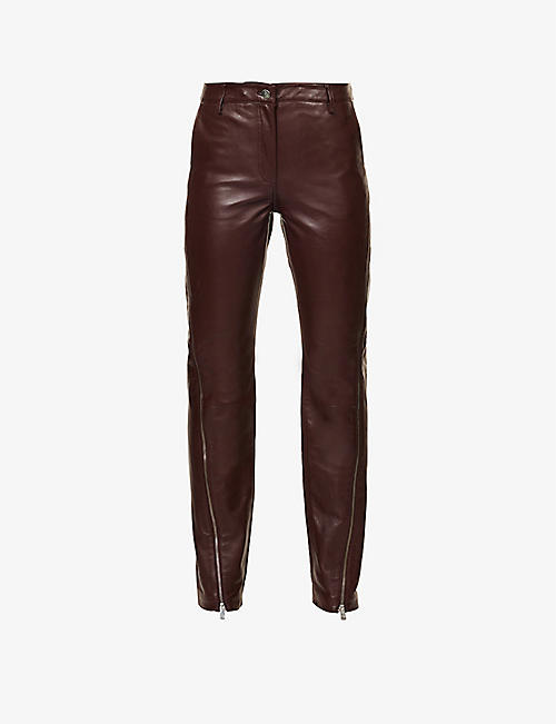 REMAIN BIRGER CHRISTENSEN: Tapered-leg high-rise zip-embellished leather trousers