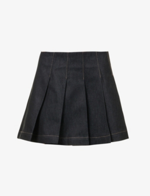 REMAIN BIRGER CHRISTENSEN REMAIN BIRGER CHRISTENSEN WOMEN'S BLACK PLEATED A-LINE ORGANIC-DENIM MINI SKIRT,62658974