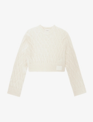 REMAIN BIRGER CHRISTENSEN REMAIN BIRGER CHRISTENSEN WOMENS EGRET CABLE-KNIT CROPPED MOHAIR WOOL-BLEND JUMPER,62659018