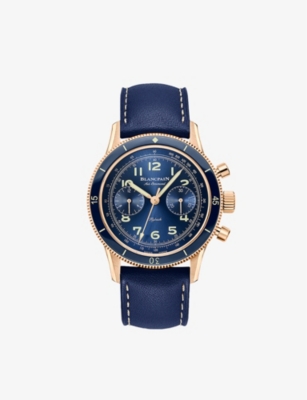 BLANCPAIN: AC02 36B40 63B Air Command rose-gold and leather automatic watch