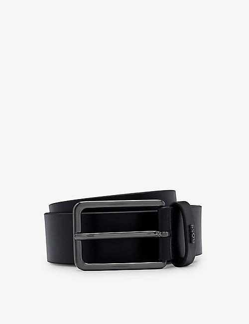 BOSS: Logo-embossed leather belt