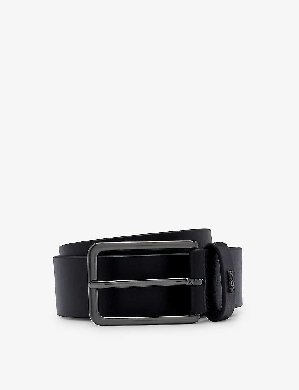 Hugo Boss Boss Mens Black Logo-emed Leather Belt