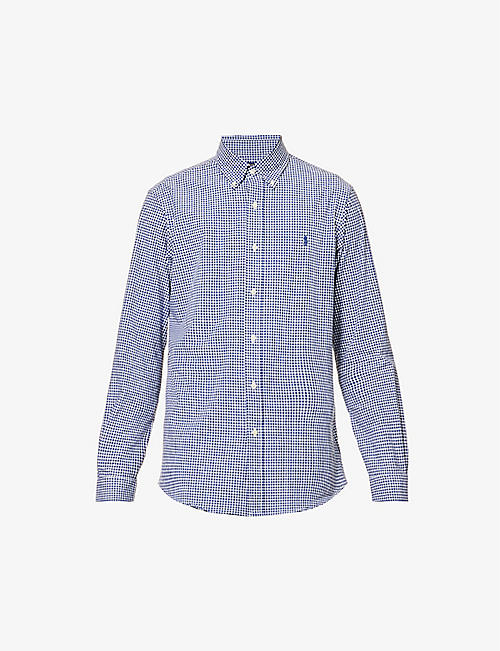 POLO RALPH LAUREN: Gingham logo-embroidered custom-fit stretch-cotton shirt