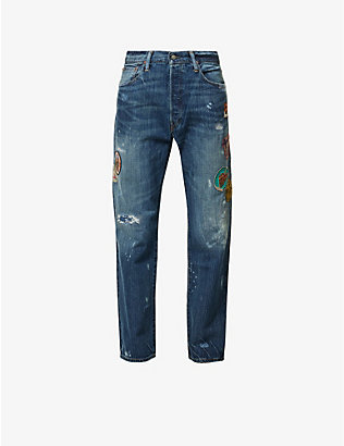 POLO RALPH LAUREN: Embroidered-appliqué distressed regular-fit straight-leg jeans
