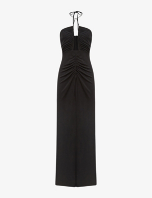 REISS - Lana plunge halter-neck woven maxi dress | Selfridges.com