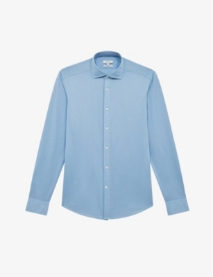 Reiss Soft Blue Cutaway Collar Jersey Slim Fit Shirt In Soft Blue